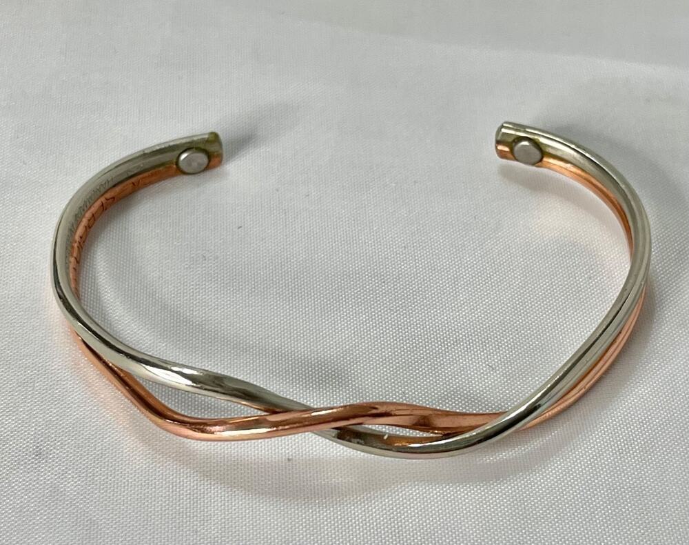 Sergio Lub "Life's Force" Magnetic Copper & Silver Signed Cuff Bracelet 6"